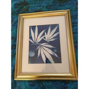 Art Monoprint Cyanotype Gold Framed OOAK